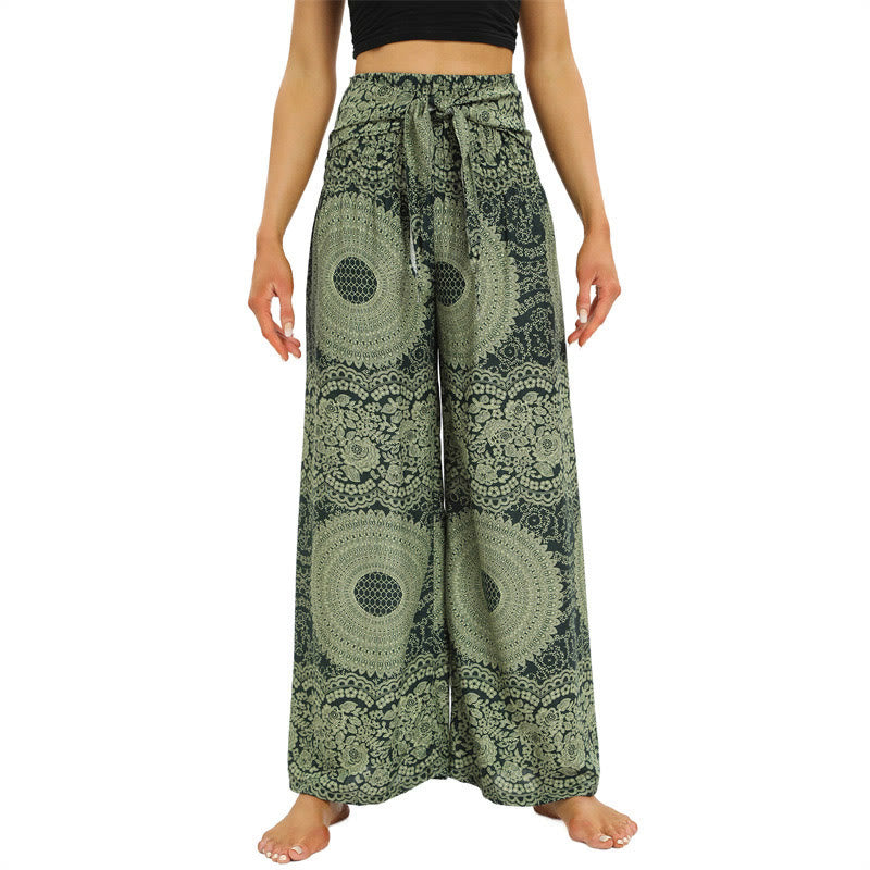 Buddha Stones Boho Lace-up Wide Leg Pants Women's Yoga Pants - DarkSeaGreen - US2-12，UK/AU6-16，EU34-44 (F) - image 8