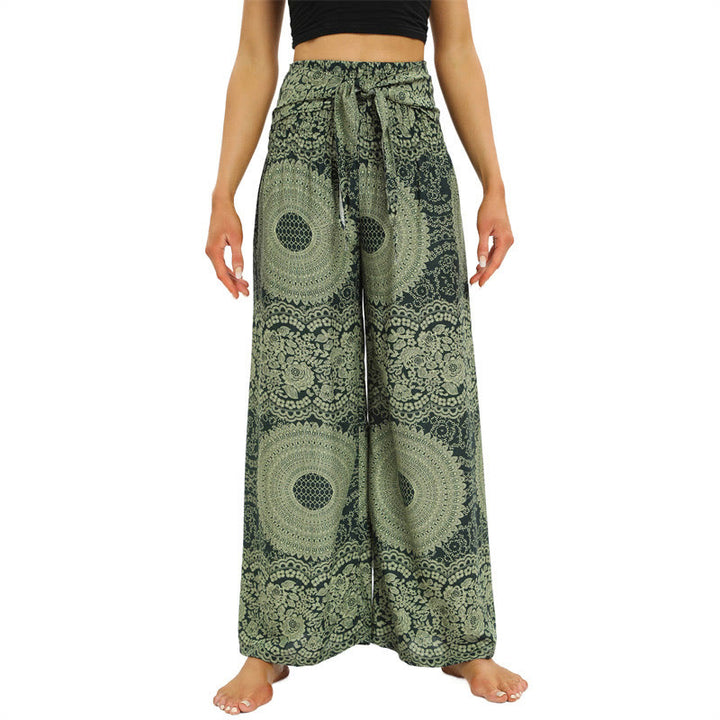 Buddha Stones Boho Lace-up Wide Leg Pants Women's Yoga Pants - DarkSeaGreen - US2-12，UK/AU6-16，EU34-44 (F) - image 8