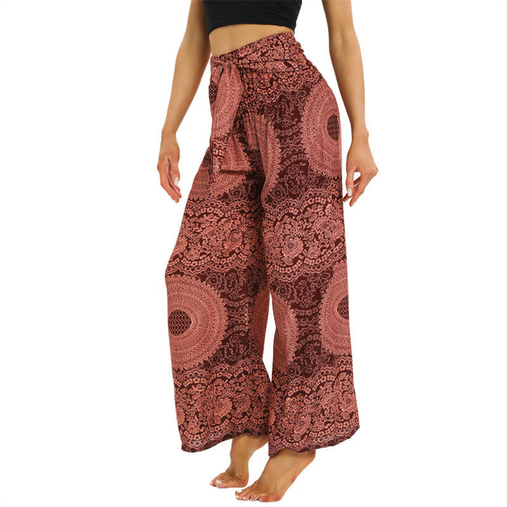 Buddha Stones Boho Lace-up Wide Leg Pants Women's Yoga Pants - image 2