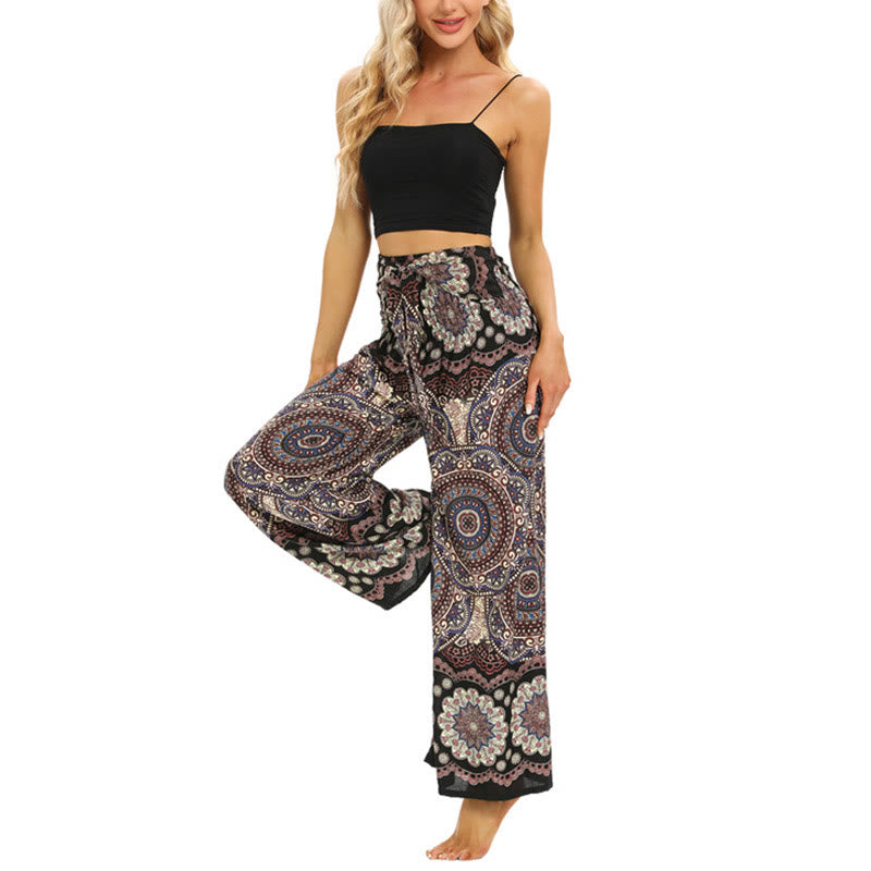 Buddha Stones Boho Mandala Print Lace-up Wide Leg Pants Women's Yoga Pants - image 4
