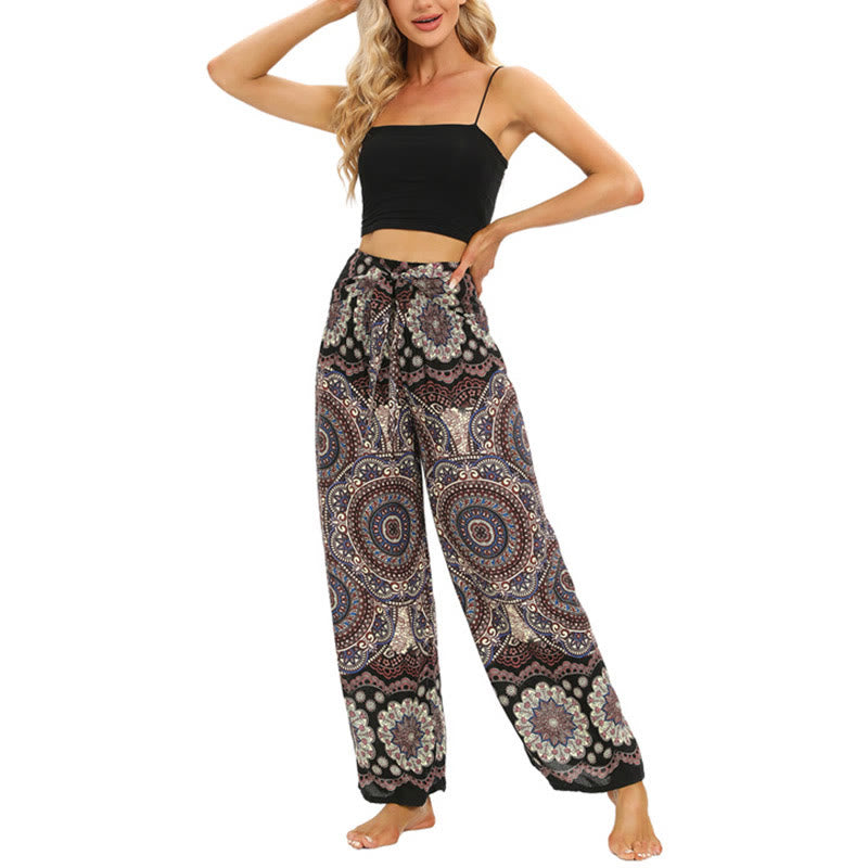 Buddha Stones Boho Mandala Print Lace-up Wide Leg Pants Women's Yoga Pants - image 8