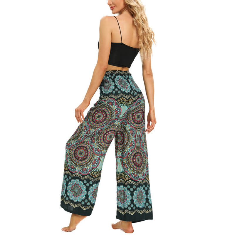 Buddha Stones Boho Mandala Print Lace-up Wide Leg Pants Women's Yoga Pants - image 13