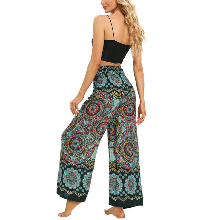 Buddha Stones Boho Mandala Print Lace-up Wide Leg Pants Women's Yoga Pants - image 13