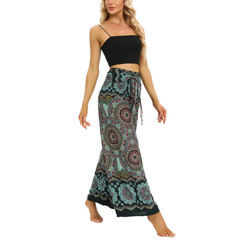 Buddha Stones Boho Mandala Print Lace-up Wide Leg Pants Women's Yoga Pants - image 15