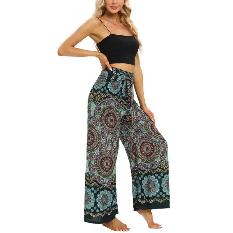Buddha Stones Boho Mandala Print Lace-up Wide Leg Pants Women's Yoga Pants - image 16