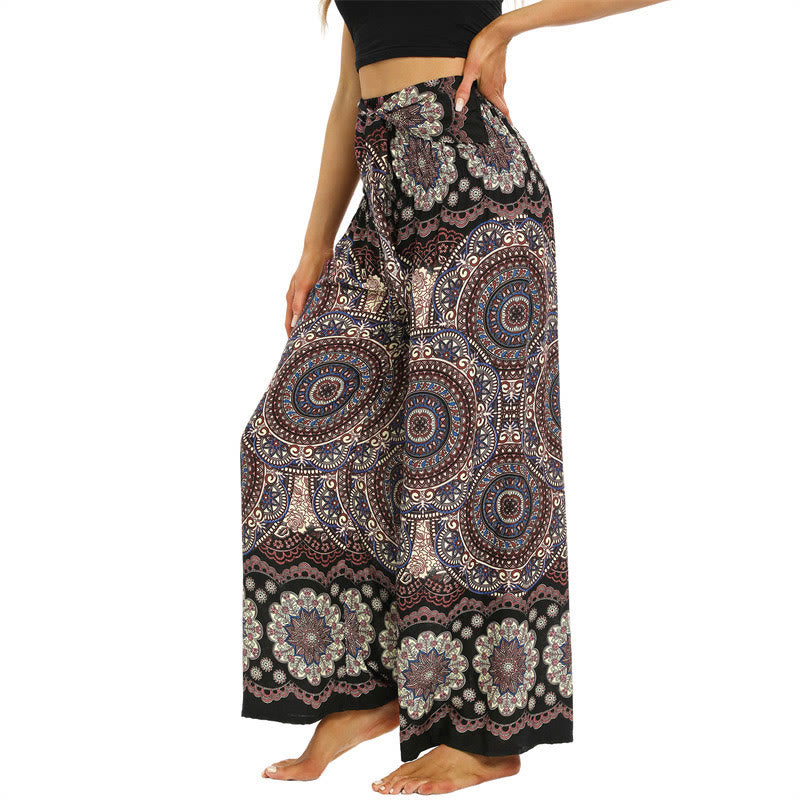 Buddha Stones Boho Mandala Print Lace-up Wide Leg Pants Women's Yoga Pants - image 2