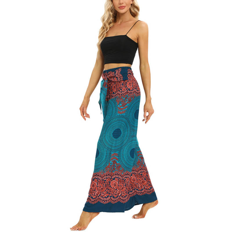 Buddha Stones Bohemian Compass Flower Print Lace-up Wide Leg Pants Women's Yoga Pants - image 6