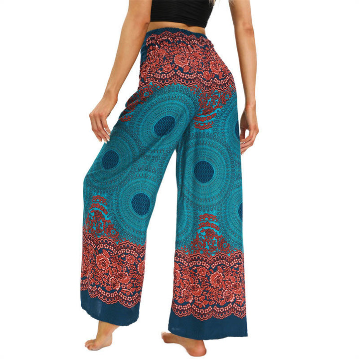 Buddha Stones Bohemian Compass Flower Print Lace-up Wide Leg Pants Women's Yoga Pants - image 2