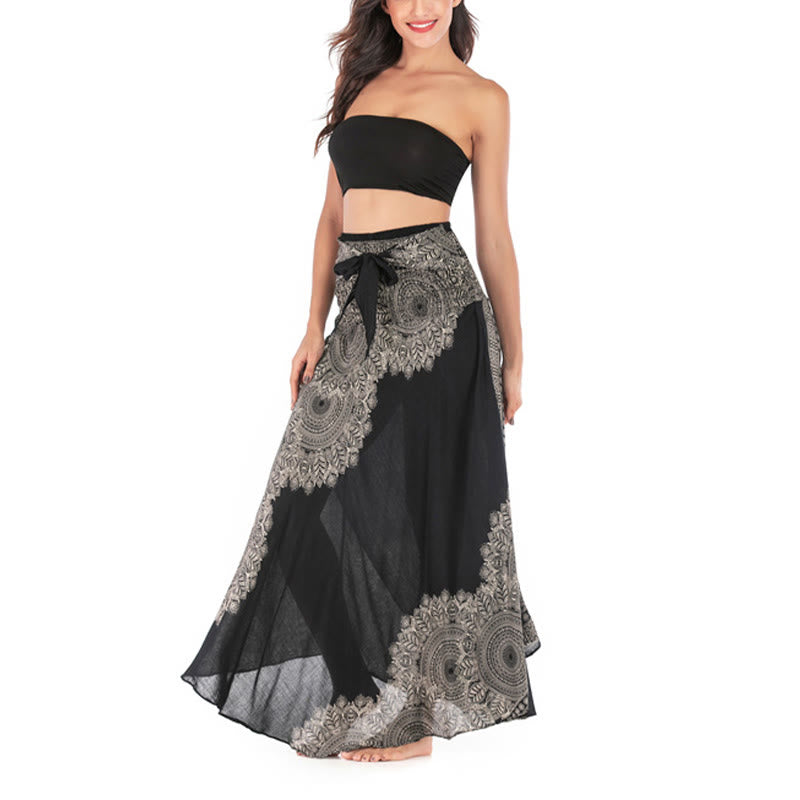 Buddha Stones Two Style Wear Boho Mandala Flower Beach Skirt Dress