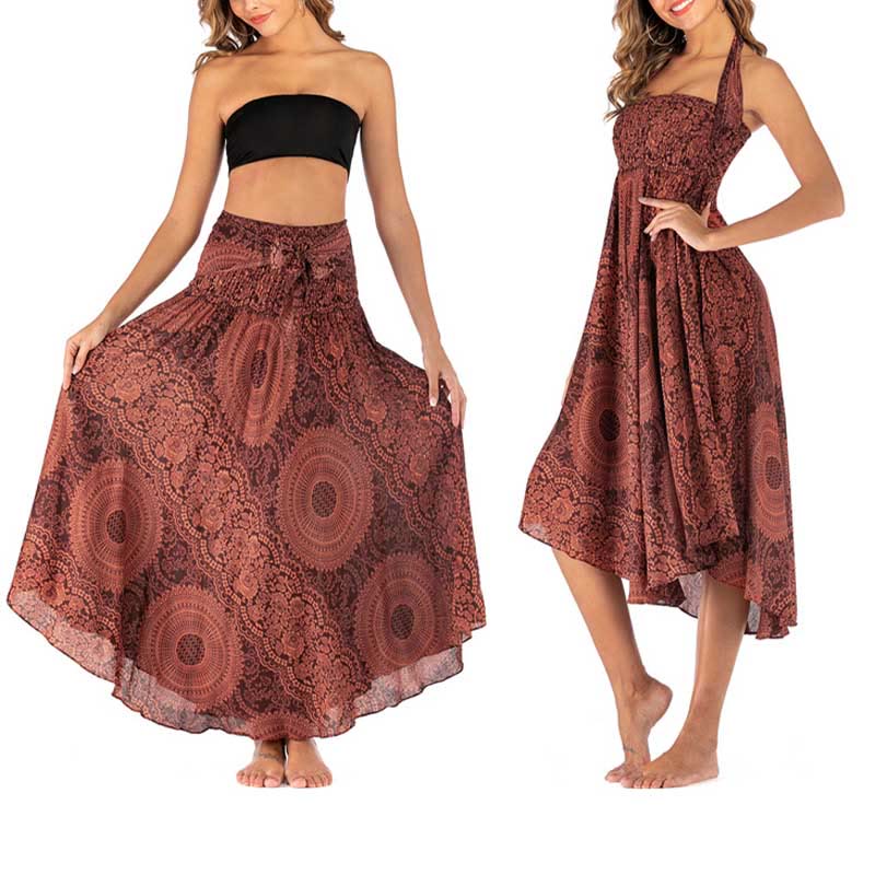 Buddha Stones Two Style Wear Boho Compass Rose Flower Skirt Dress