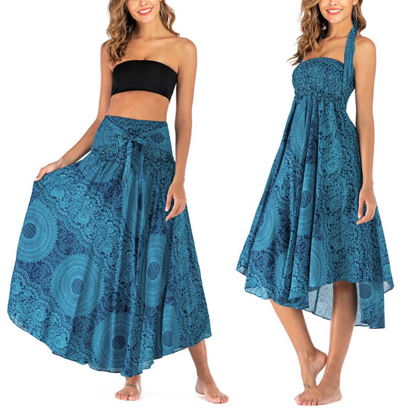 Buddha Stones Two Style Wear Boho Compass Rose Flower Skirt Dress