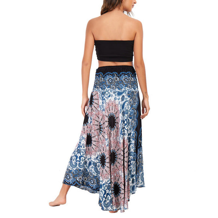 Buddha Stones Two Style Wear Bohemian Mandala Flower Water Drop Lace-up Skirt Dress - image 12