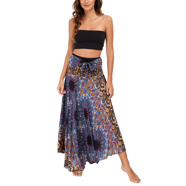 Buddha Stones Two Style Wear Bohemian Mandala Flower Water Drop Lace-up Skirt Dress - image 16