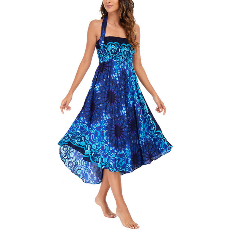 Buddha Stones Two Style Wear Bohemian Mandala Flower Water Drop Lace-up Skirt Dress - image 30