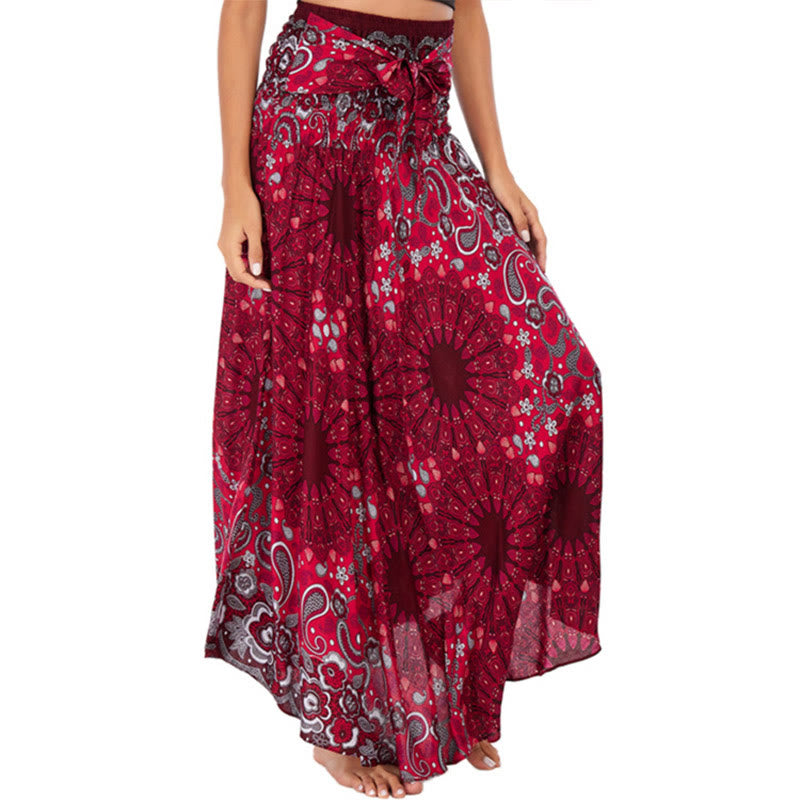 Buddha Stones Two Style Wear Bohemian Mandala Flower Water Drop Lace-up Skirt Dress