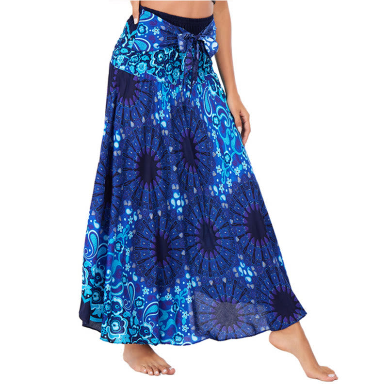 Buddha Stones Two Style Wear Bohemian Mandala Flower Water Drop Lace-up Skirt Dress - DodgerBlue - US4-12，UK/AU8-16，EU36-44 (F) - image 28