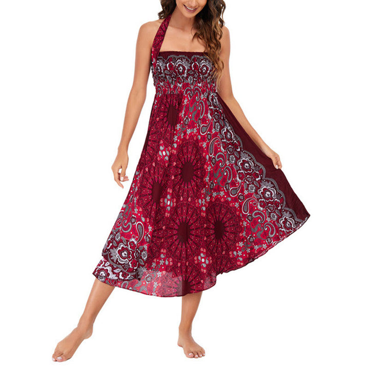 Buddha Stones Two Style Wear Bohemian Mandala Flower Water Drop Lace-up Skirt Dress - image 24