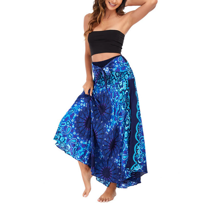 Buddha Stones Two Style Wear Bohemian Mandala Flower Water Drop Lace-up Skirt Dress - image 31