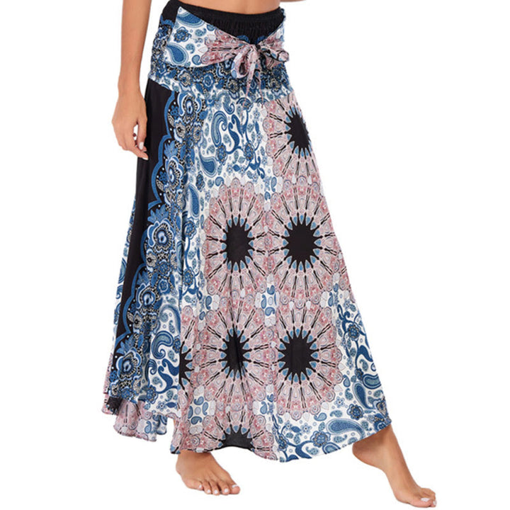 Buddha Stones Two Style Wear Bohemian Mandala Flower Water Drop Lace-up Skirt Dress