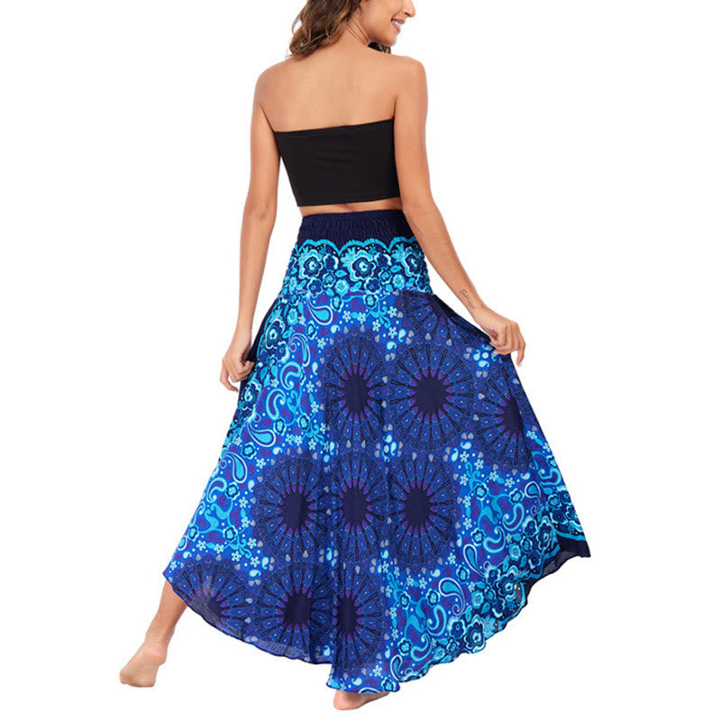 Buddha Stones Two Style Wear Bohemian Mandala Flower Water Drop Lace-up Skirt Dress - image 32