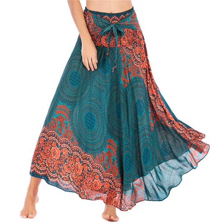 Buddha Stones Two Style Wear Bohemian Compass Rose Flower Lace-up Skirt Dress - LightSeaGreen - US4-12，UK/AU8-16，EU36-44 (F) - image 0