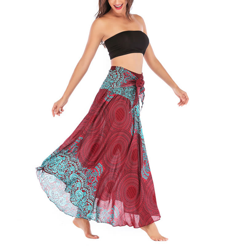 Buddha Stones Two Style Wear Bohemian Compass Rose Flower Lace-up Skirt Dress - image 39