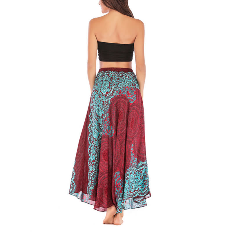 Buddha Stones Two Style Wear Bohemian Compass Rose Flower Lace-up Skirt Dress - image 40