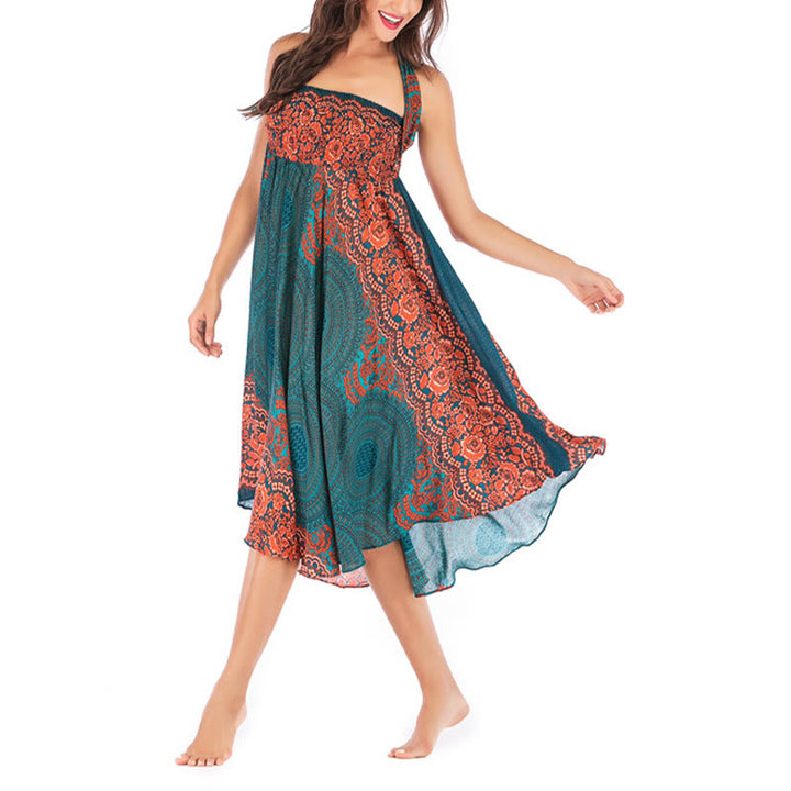 Buddha Stones Two Style Wear Bohemian Compass Rose Flower Lace-up Skirt Dress - image 8