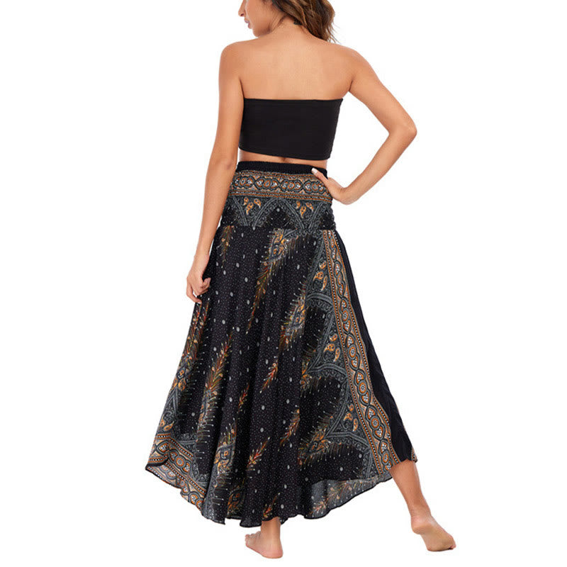 Buddha Stones Two Style Wear Boho Summer Peacock Feather Lace-up Skirt Dress - image 12