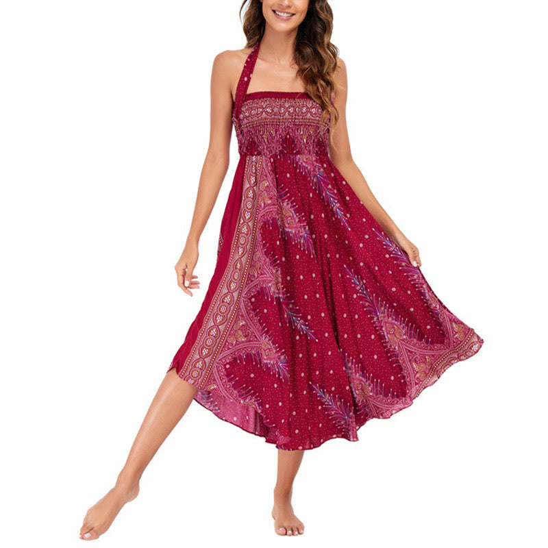 Buddha Stones Two Style Wear Boho Summer Peacock Feather Lace-up Skirt Dress - image 17