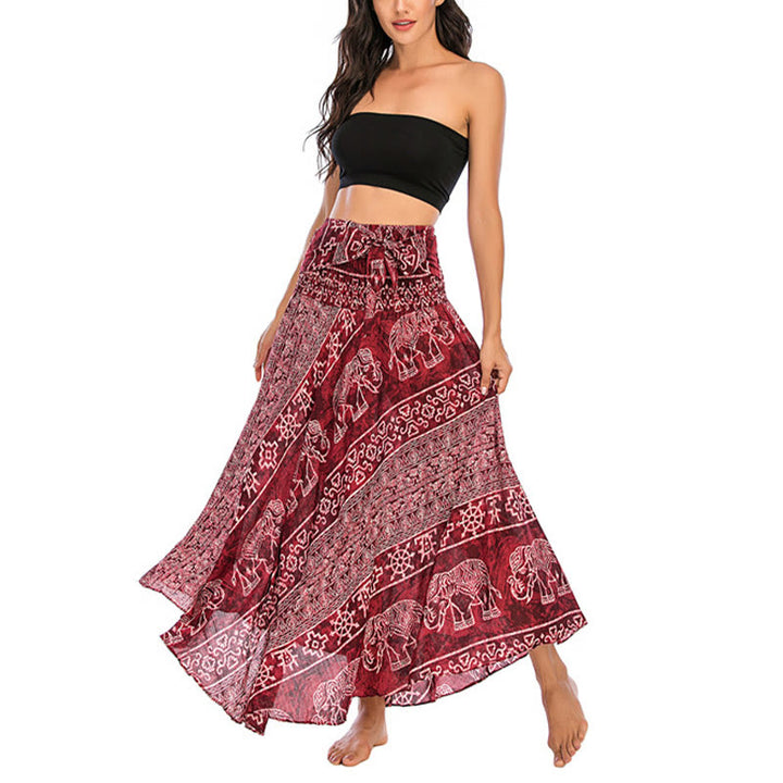 Buddha Stones Two Style Wear Boho Elephant Geometry Lace-up Skirt Dress - image 9