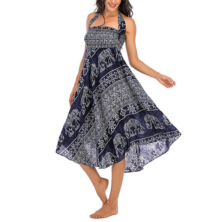 Buddha Stones Two Style Wear Boho Elephant Geometry Lace-up Skirt Dress - image 19