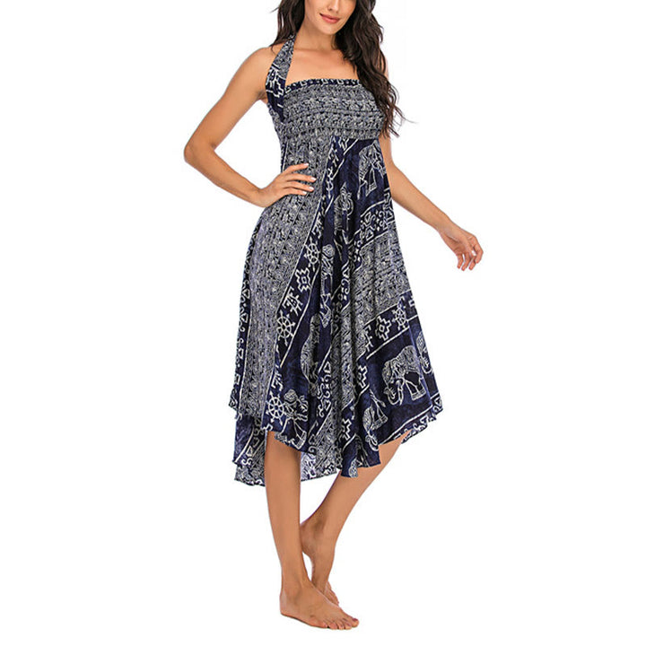 Buddha Stones Two Style Wear Boho Elephant Geometry Lace-up Skirt Dress - image 22