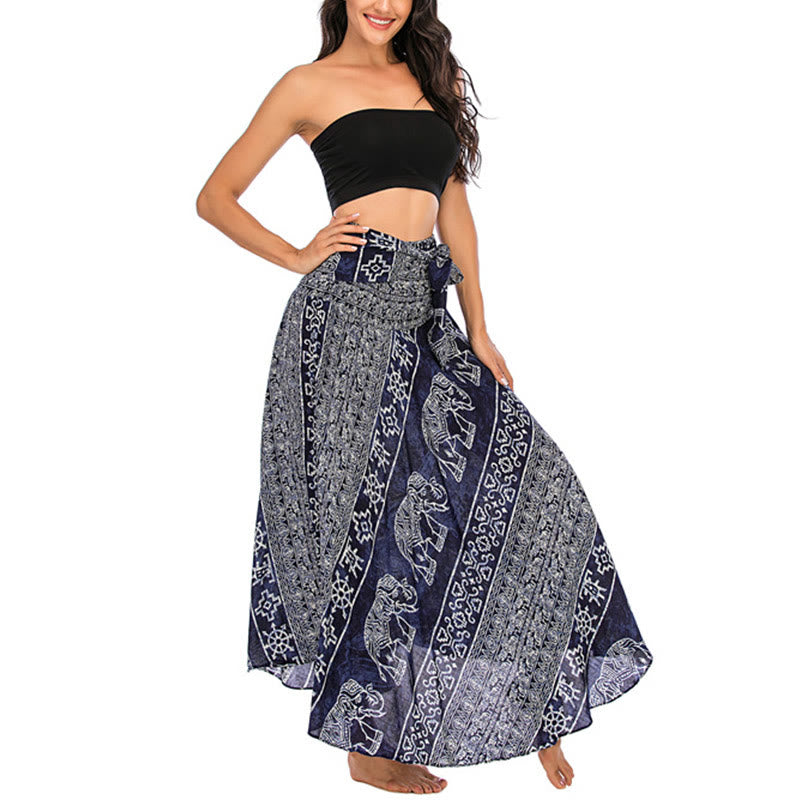 Buddha Stones Two Style Wear Boho Elephant Geometry Lace-up Skirt Dress - image 20