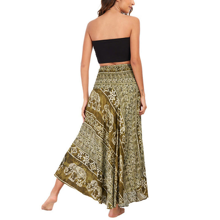 Buddha Stones Two Style Wear Boho Elephant Geometry Lace-up Skirt Dress - image 36