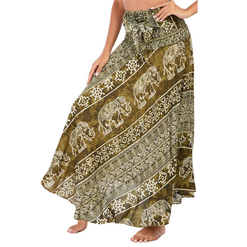 Buddha Stones Two Style Wear Boho Elephant Geometry Lace-up Skirt Dress - OliveDrab - US4-12，UK/AU8-16，EU36-44 (F) - image 32