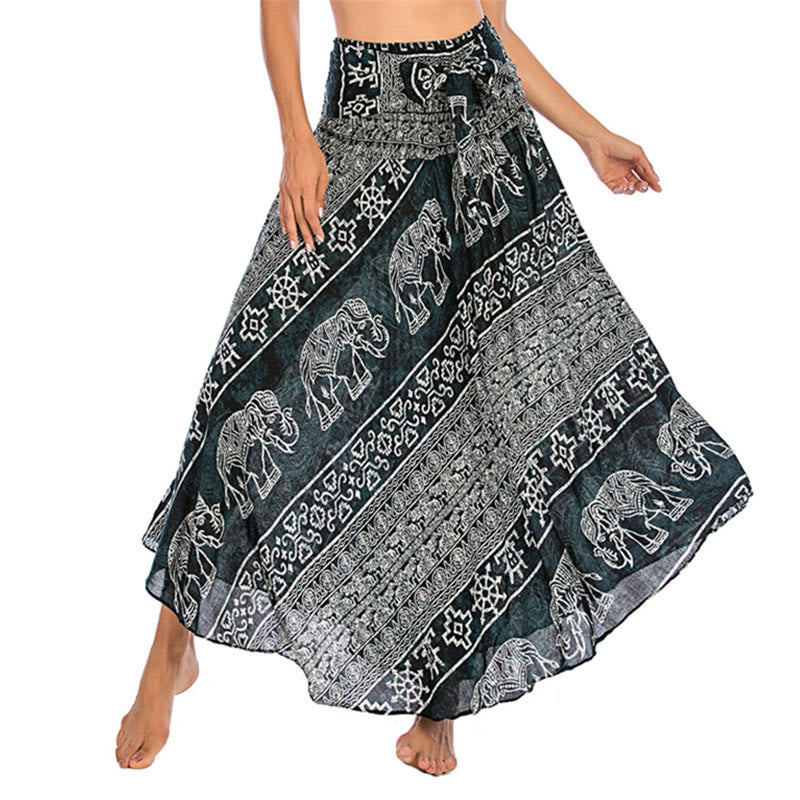 Buddha Stones Two Style Wear Boho Elephant Geometry Lace-up Skirt Dress - Black - US4-12，UK/AU8-16，EU36-44 (F) - image 0