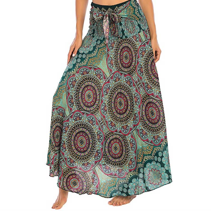 Buddha Stones Two Style Wear Bohemian Mandala Flower Lace-up Skirt Dress - image 1