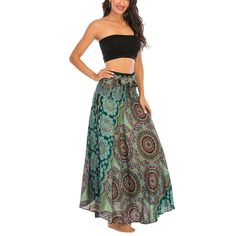 Buddha Stones Two Style Wear Bohemian Mandala Flower Lace-up Skirt Dress