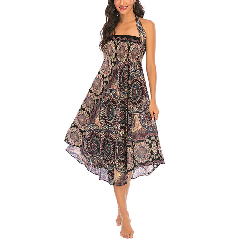 Buddha Stones Two Style Wear Bohemian Mandala Flower Lace-up Skirt Dress