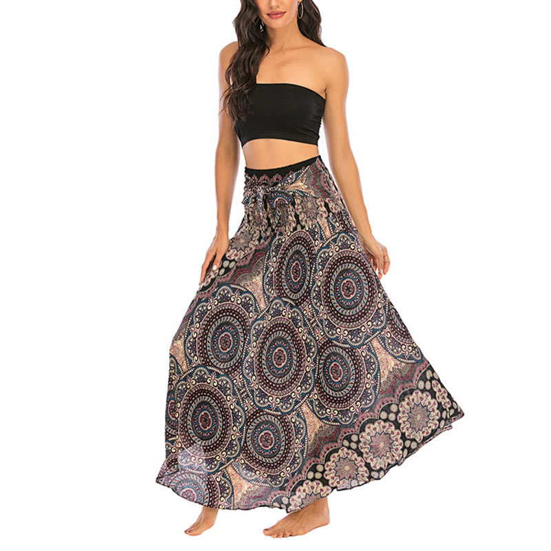 Buddha Stones Two Style Wear Bohemian Mandala Flower Lace-up Skirt Dress - image 13