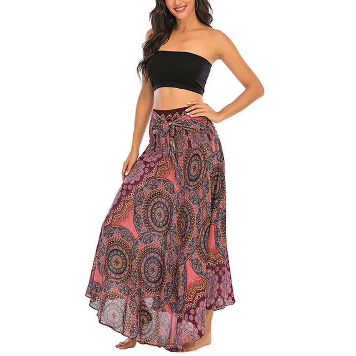 Buddha Stones Two Style Wear Bohemian Mandala Flower Lace-up Skirt Dress