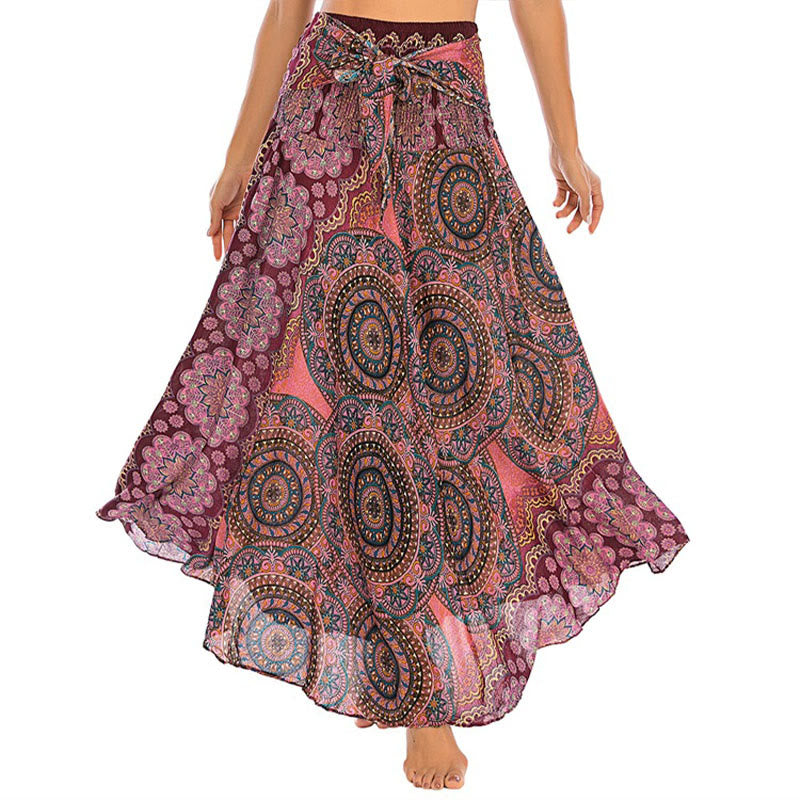 Buddha Stones Two Style Wear Bohemian Mandala Flower Lace-up Skirt Dress