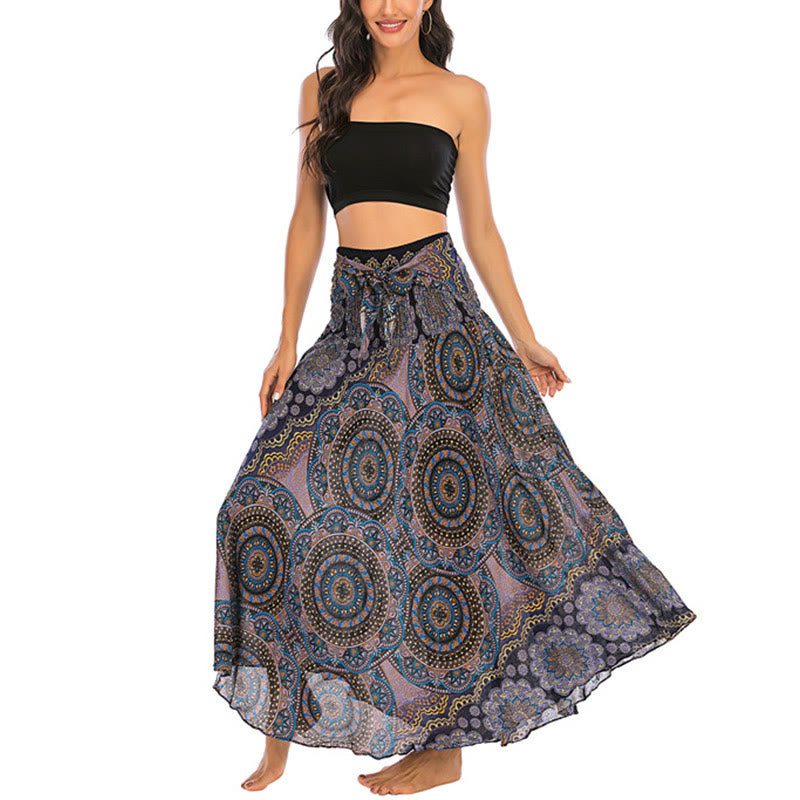 Buddha Stones Two Style Wear Bohemian Mandala Flower Lace-up Skirt Dress