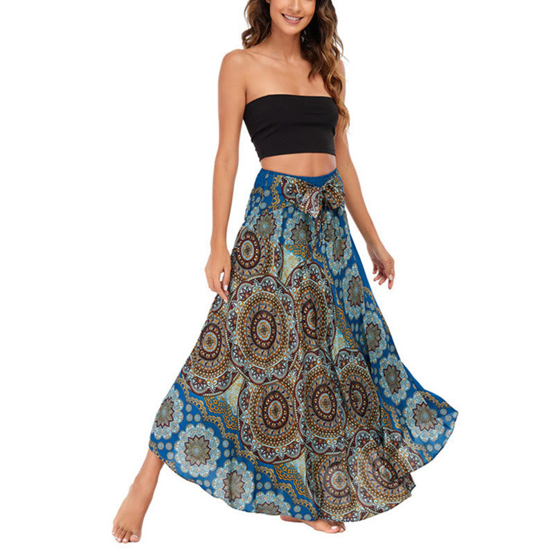 Buddha Stones Two Style Wear Bohemian Mandala Flower Lace-up Skirt Dress - image 41