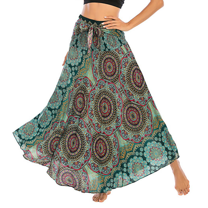 Buddha Stones Two Style Wear Bohemian Mandala Flower Lace-up Skirt Dress