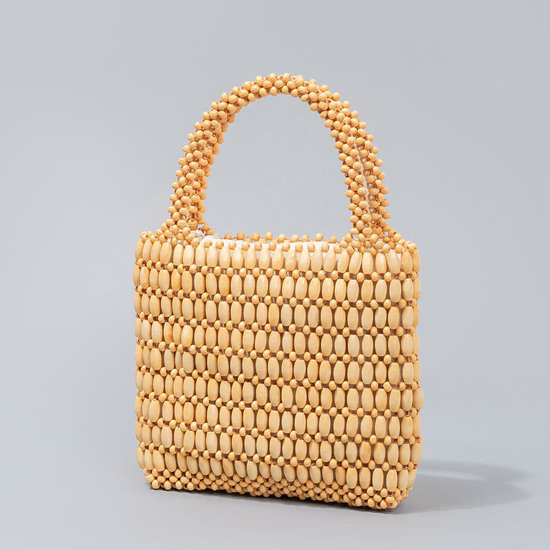 Buddha Stones Hand-woven Wooden Beads Handbag