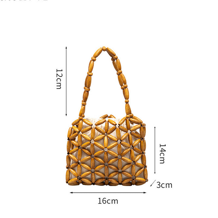 Buddha Stones Hand-woven Mini Wooden Beads Handbag