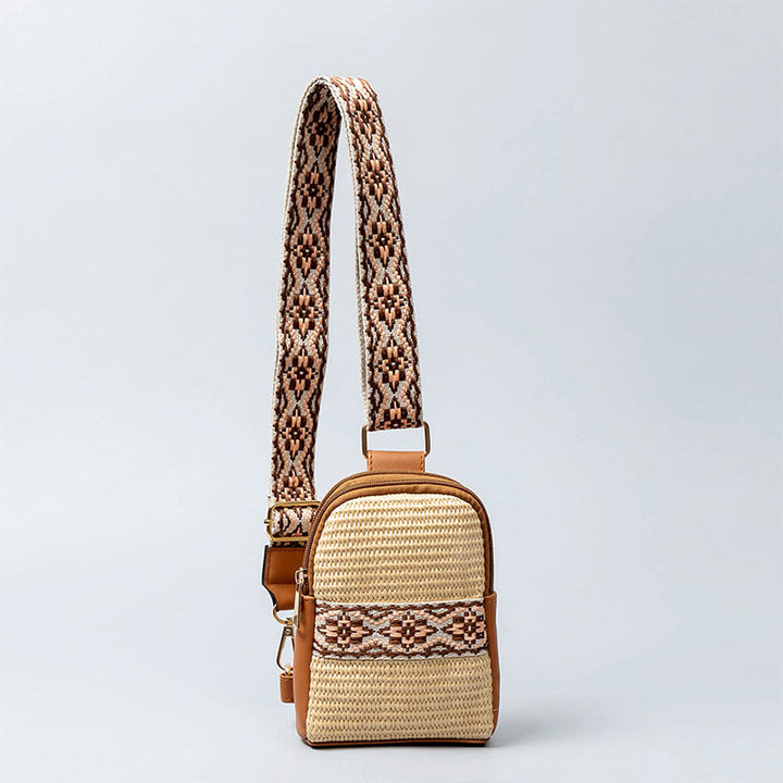 Buddha Stones Small Geometry Straw Woven Crossbody Bag Shoulder Bag