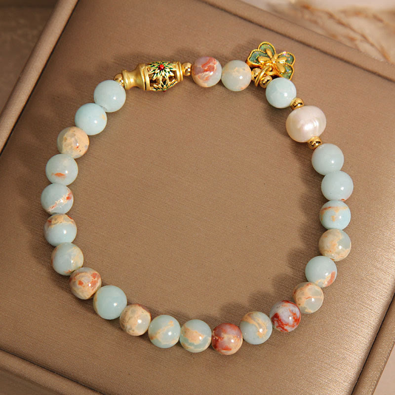 Buddha Stones Shoushan Stone Pearl Butterfly Wealth Bracelet